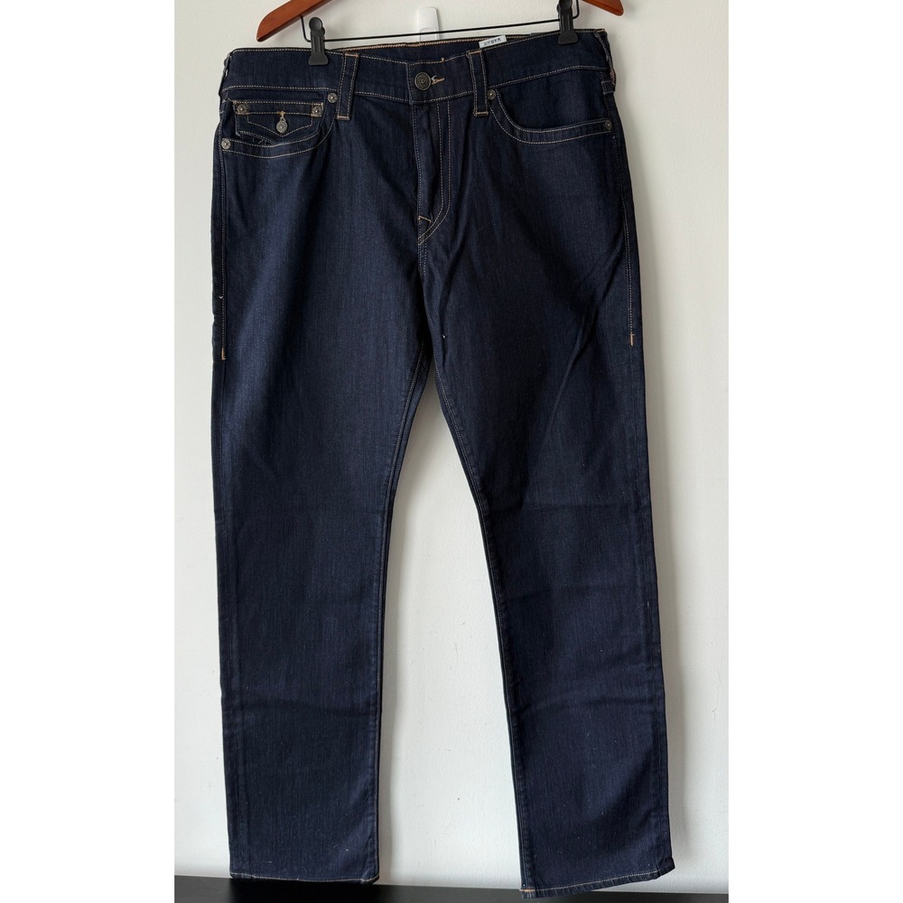 True Religion Ricky Relaxed Straight Jeans Mens 36x34 Dark Indigo Blue Denim NWT